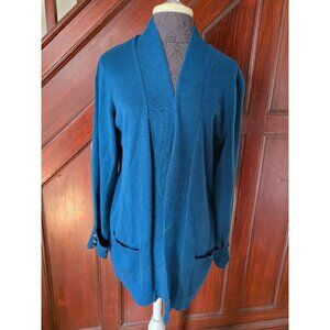 Christopher & Banks Blue Open Front Cardigan Sweater With Button Cuffs Size M